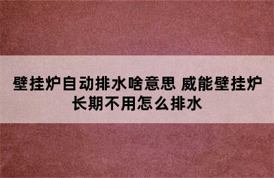 壁挂炉自动排水啥意思 威能壁挂炉长期不用怎么排水